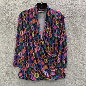 Lesley Evers Blouse Womens XL Top Floral Extra Large Art To Wear